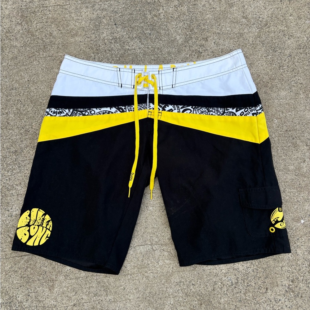 Billabong Men's Black, Yellow, and White Board Shorts